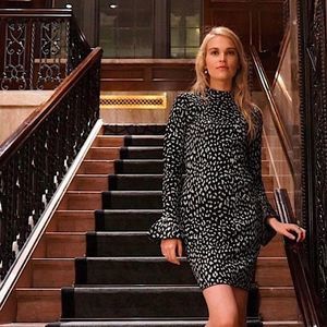 MICHAEL KORS Animal Print Knit Sweater Dress Silver Black Size L